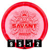 Disco de disc golf Innova Savant de plástico Halo Star, con números de vuelo: velocidad 9, planeo 5, giro -1 y desvanecimiento 2.