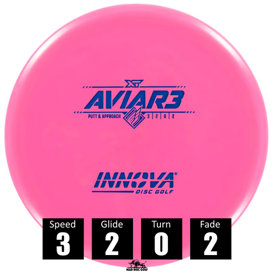 Disco de disc golf Innova Aviar 3 de plástico XT, con número de vuelo: velocidad 3, planeo 2, giro 0 y desvanecimiento 2.