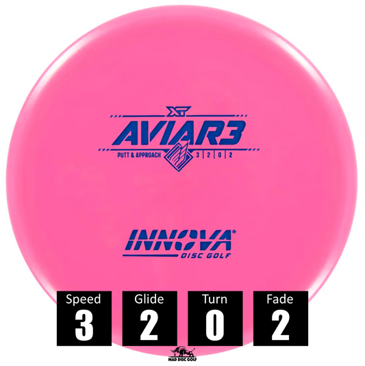 Disco de disc golf Innova Aviar 3 de plástico XT, con número de vuelo: velocidad 3, planeo 2, giro 0 y desvanecimiento 2.