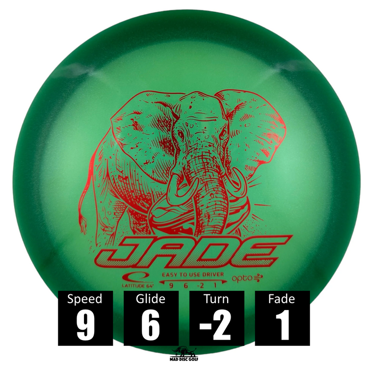 Disco de disc golf Latitude 64 Jade de plástico Opto Air, con números de vuelo: velocidad 9, planeo, 6, giro -2 y desvanecimiento 1.